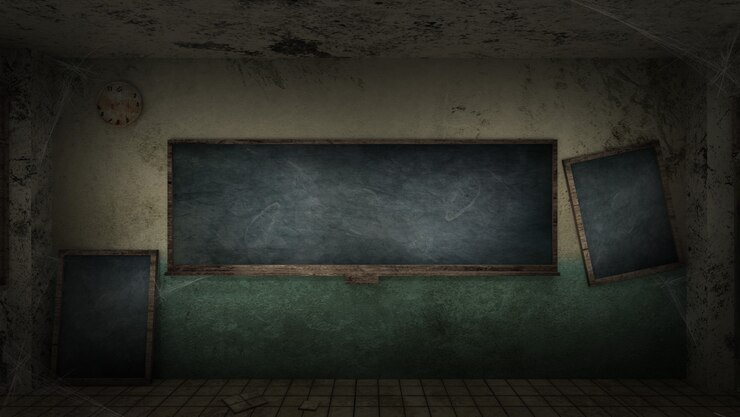 Aula de terror y espeluznante en una escuela.