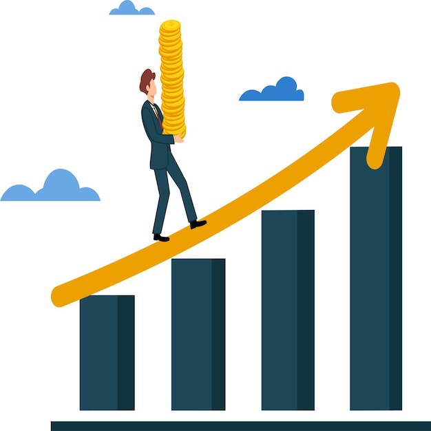 aumentar a receita renda investimento lucro crescente empresário carregando moeda