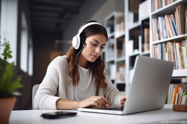 Aumentar o conhecimento acadêmico Multitasking Estudante feminina emprega Tablet Internet Research e Mus