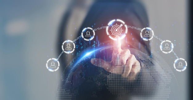 Aumento de la cuota de mercado con estrategias de marketing digital concepto Tecnología de automatización de marketing Predicción impulsada por datos marketing contextual aumentado y ágil Gestión del rendimiento digital