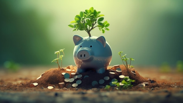 Aumento de la ganancia de intereses de ahorro y crecimiento de la inversión con plantas y monedas verdes