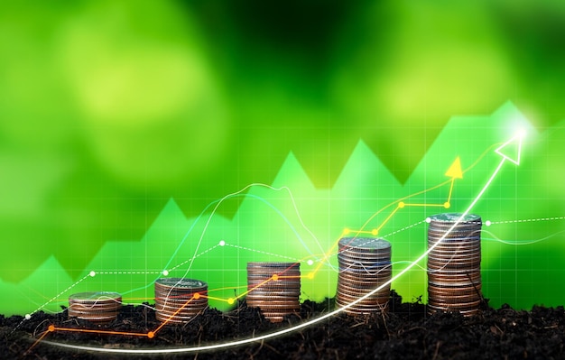 El aumento de la moneda o el dinero con inversiones empresariales ESG con potencial de crecimiento sostenible conduce a un rendimiento financiero rentable y a la protección del medio ambiente.