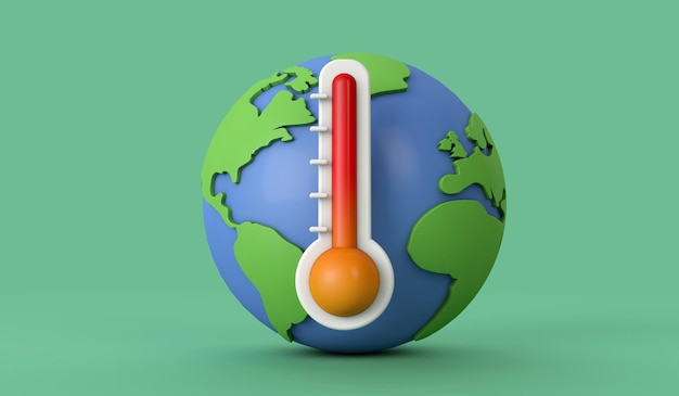 Aumento de las temperaturas globales modelo terrestre con un termómetro d render