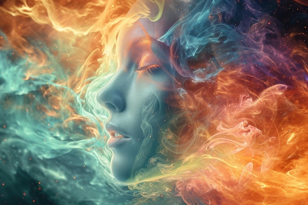 Aura de cabeza de mujer psicodélica colorida arte digital Generar Ai