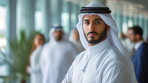 Auraclad Emirati empresário em um ambiente corporativo representando o mundo dos negócios do Oriente Médio