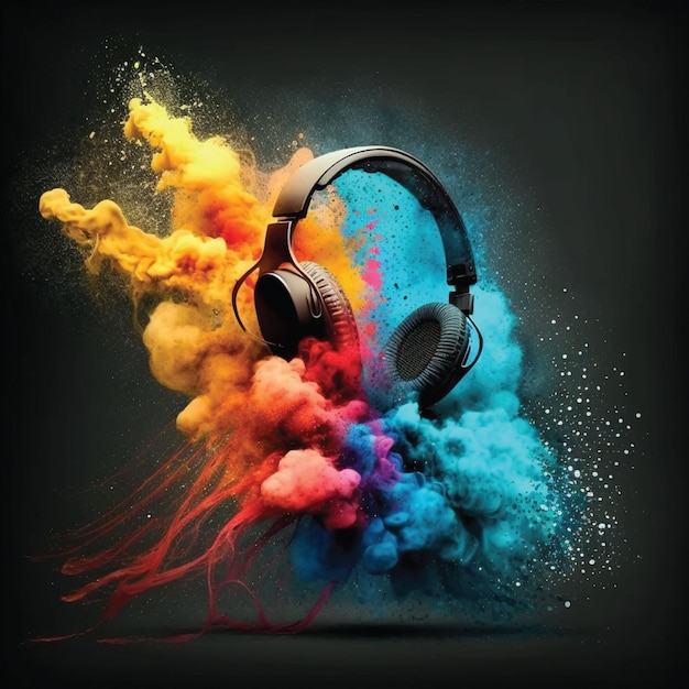 Un auricular colorido con un fondo negro que dice dj