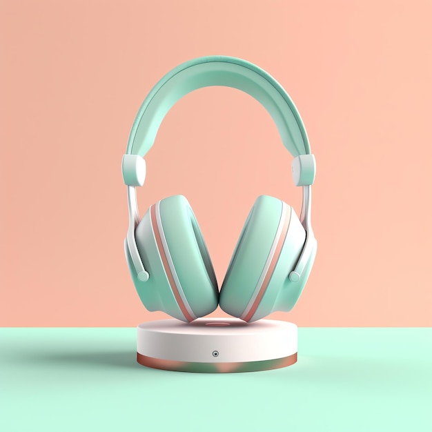 auriculares 3d sobre un fondo rosa