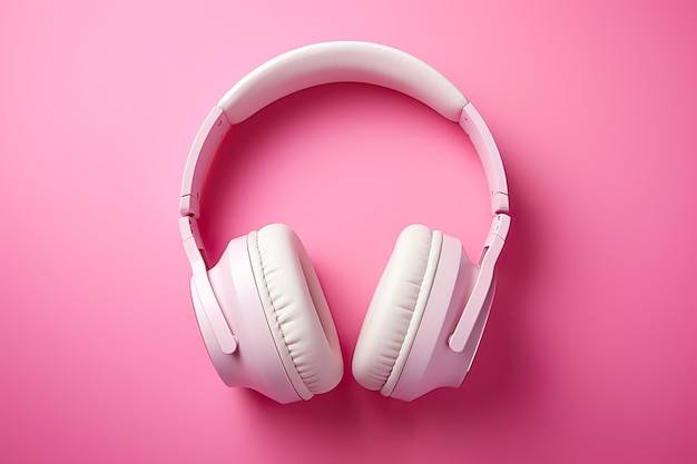 Auriculares blancos sobre un fondo rosado