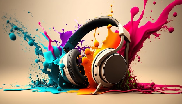 Foto auriculares colores brillantes ia generativa