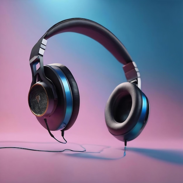 Auriculares en equilibrio con fondo azul