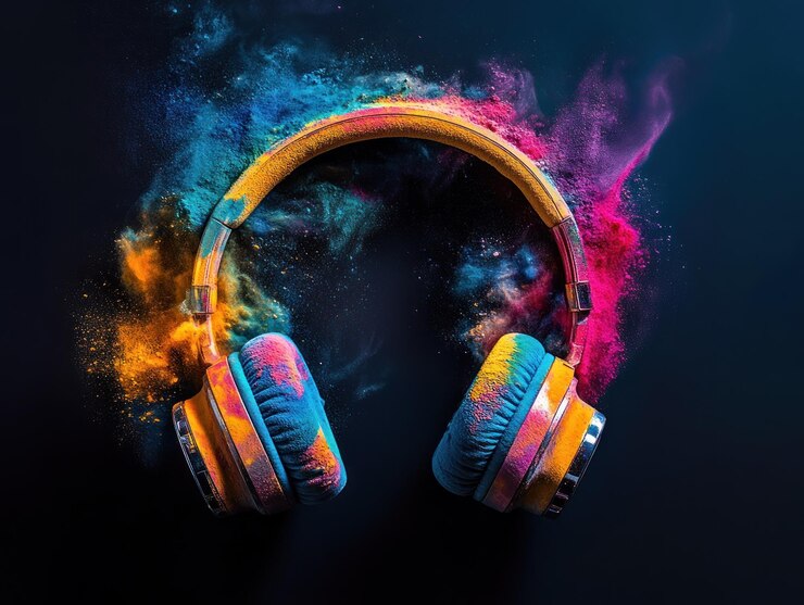 Los auriculares en un estallido de colores