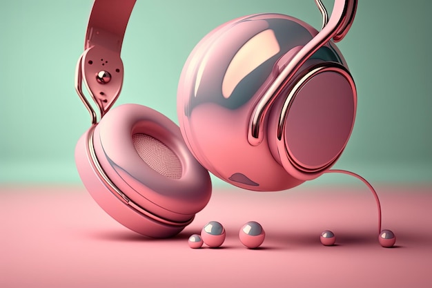 Auriculares estéreo en rosa sobre un fondo de color pastel Perspectiva de primer nivel