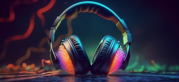 Auriculares con fondo futurista de onda de espectro de audio Fondo abstracto de músicaIA generativa