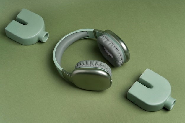 Foto auriculares con fondo monocromático minimalista