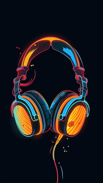 Auriculares en un fondo negro renderizado en 3D Concepto musical