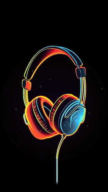 Auriculares en un fondo negro renderizado en 3D Concepto musical