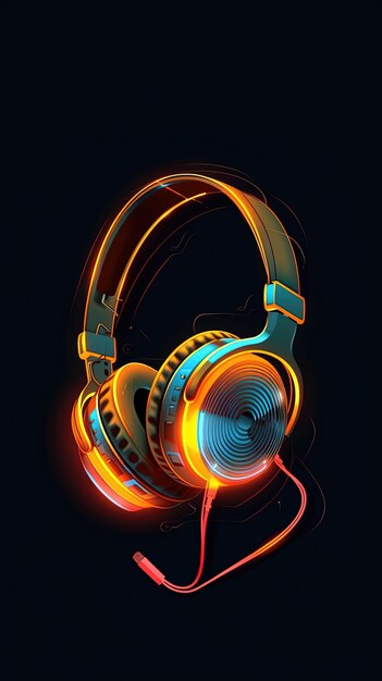 Auriculares en un fondo negro renderizado en 3D Concepto musical