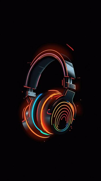 Auriculares en un fondo negro renderizado en 3D Concepto musical