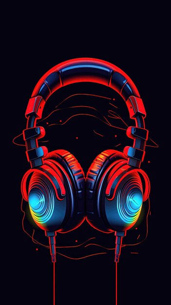 Auriculares en un fondo negro renderizado en 3D Concepto musical