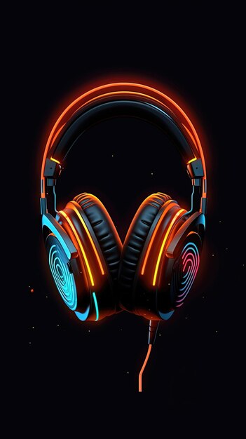 Auriculares en un fondo negro renderizado en 3D Concepto musical