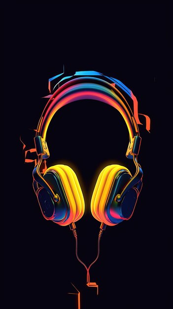 Foto auriculares en un fondo negro renderizado en 3d concepto musical