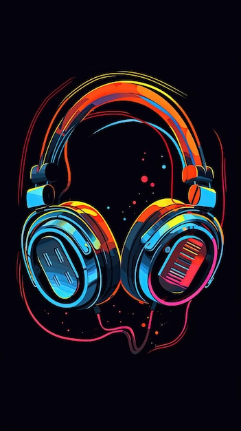 Foto auriculares en un fondo negro renderizado en 3d concepto musical