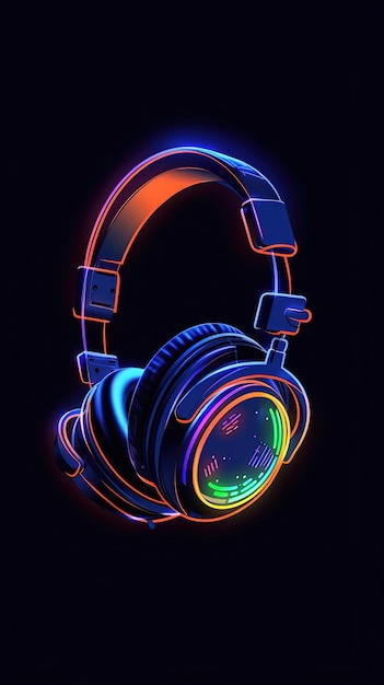 Foto auriculares en un fondo negro renderizado en 3d concepto musical