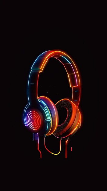 Auriculares en un fondo negro renderizado en 3D Concepto musical