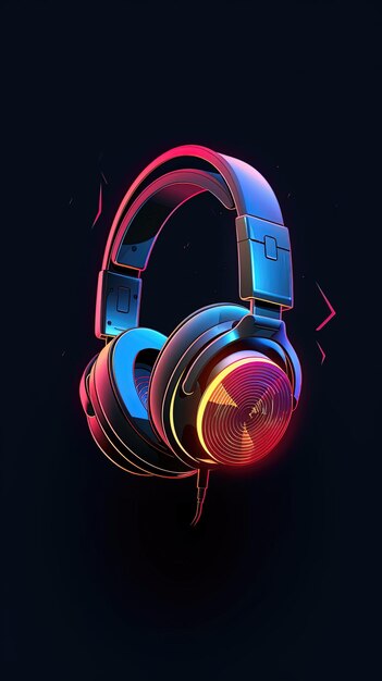 Auriculares en un fondo negro renderizado en 3D Concepto musical