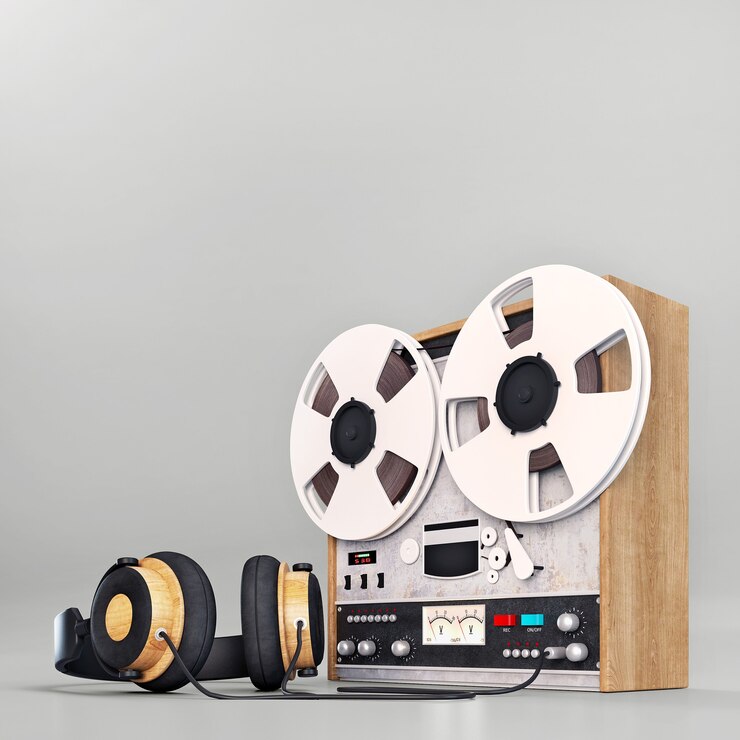 Auriculares y grabadora antigua retro