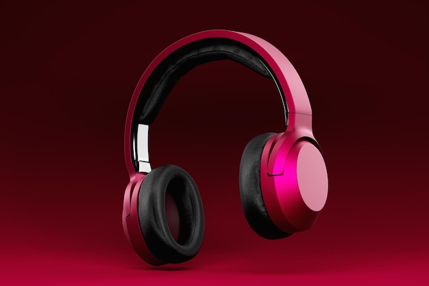 Auriculares inalámbricos clásicos magenta aislados Representación 3d Ilustración del icono de auriculares Tecnología de audio