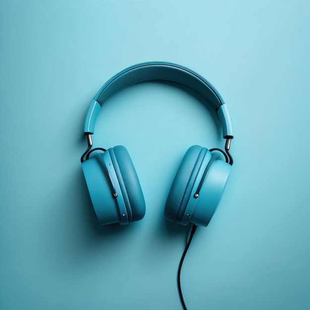 Auriculares modernos azules con fondo plano mínimo azul