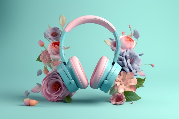 Auriculares de música de flores Generar Ai