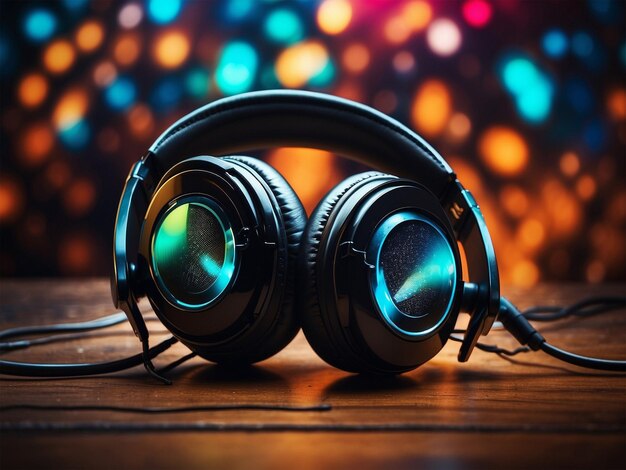 Foto auriculares de música con fondo colorido generado por ai