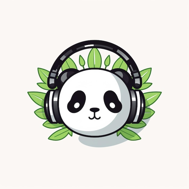 Foto auriculares panda con hojas y hojas a su alrededor generativo ai