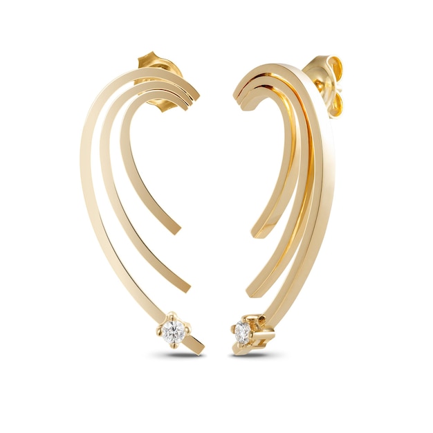 Auriculares de piedras preciosas de oro amarillo aislados en blanco Vista lateral delantera en auriculares de lujo