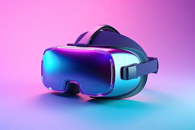 auriculares de realidad virtual con fondo de gradiente rosa y azul