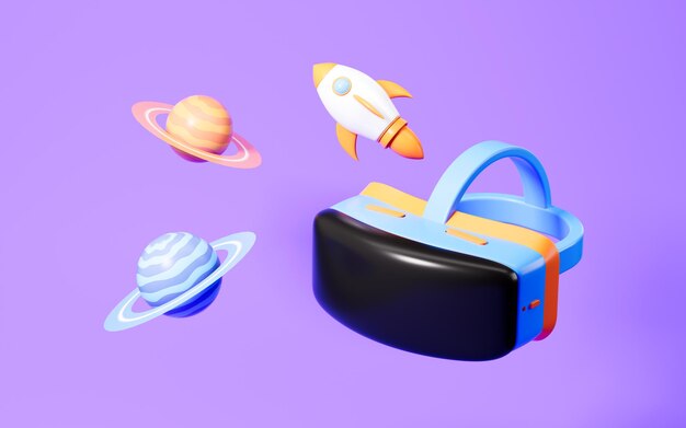 Auriculares de realidad virtual de gafas VR y representación 3d del concepto Metaverse