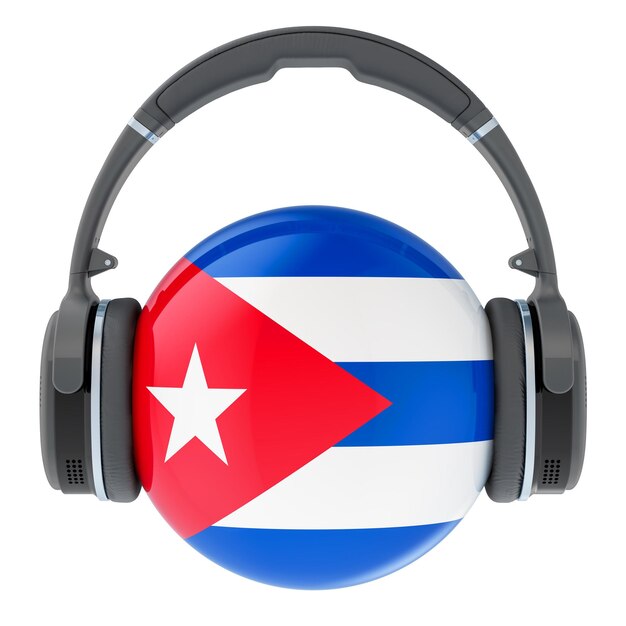 Auriculares con representación 3D de la bandera cubana aislada sobre un fondo blanco