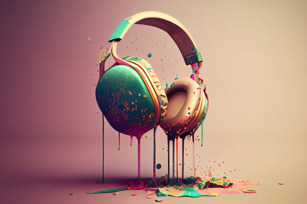 Auriculares retro vintage 3d render ilustración Ai generativo