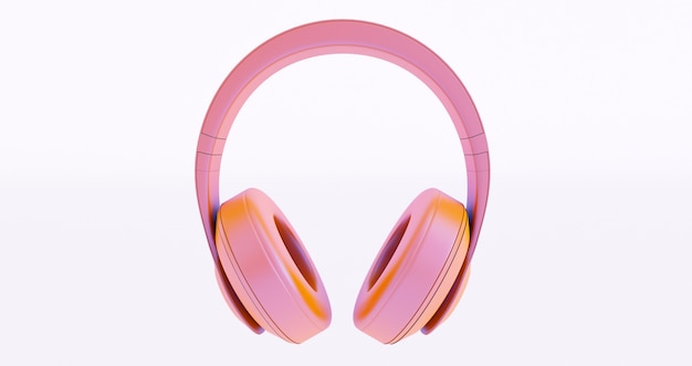 Auriculares rosa sobre fondo blanco. Render 3d