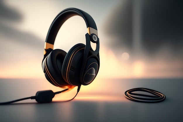 Auriculares sobre un fondo colorido y fantástico generado con inteligencia artificial