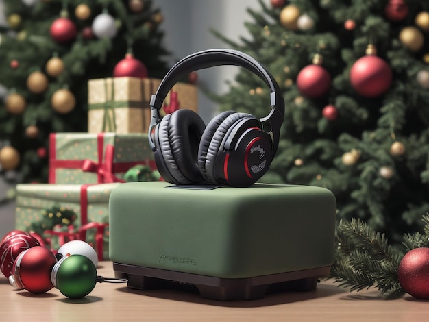 Los auriculares tocan canciones navideñas y música nueva en el árbol de Navidad La pelota navideña escucha la transmisión del programa festivo