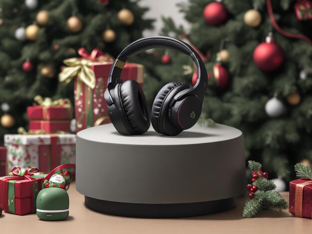 Los auriculares tocan canciones navideñas y música nueva en el árbol de Navidad La pelota navideña escucha la transmisión del programa festivo