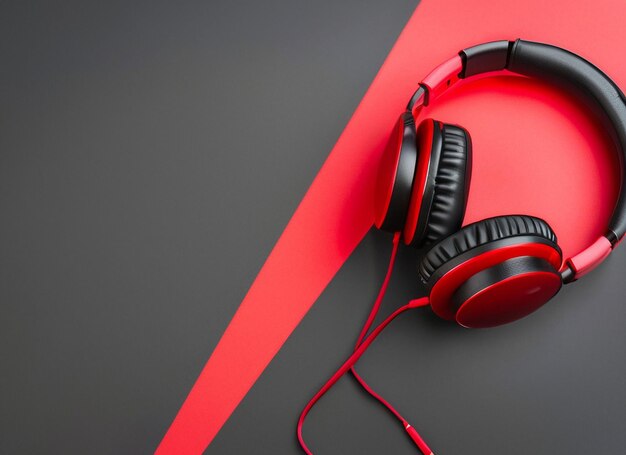 Auriculares de viernes negro sobre fondo rojo y negro