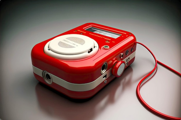 Auriculares Walkman con botón rojo de encendido y compartimento para pilas