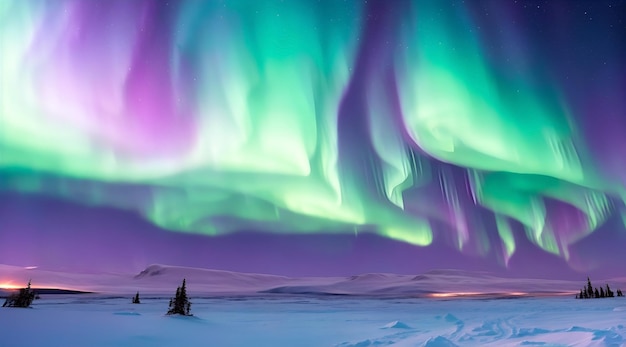 Foto aurora boreal en el cielo nocturno luces del norte