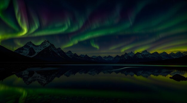 Aurora boreal cielo nocturno paisaje de auroras boreales celestiales resplandor multicolor naturaleza montañas fondos astronomía IA generativa