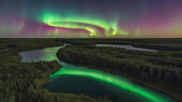 Foto aurora boreal corona sobre la provincia canadiense de saskatchewan