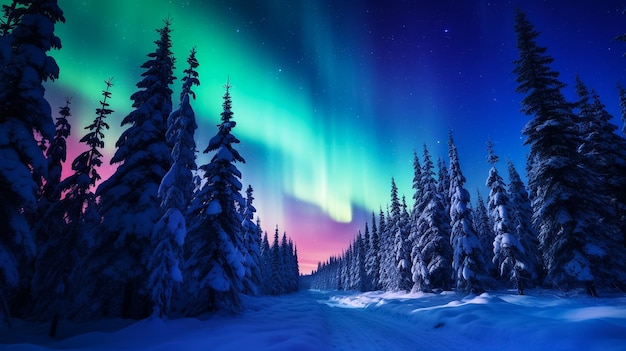 la aurora boreal está por encima de los árboles